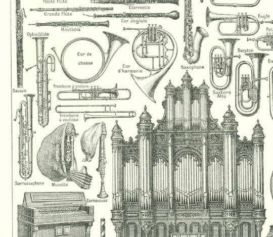 1908 Affiche d'instruments de musique