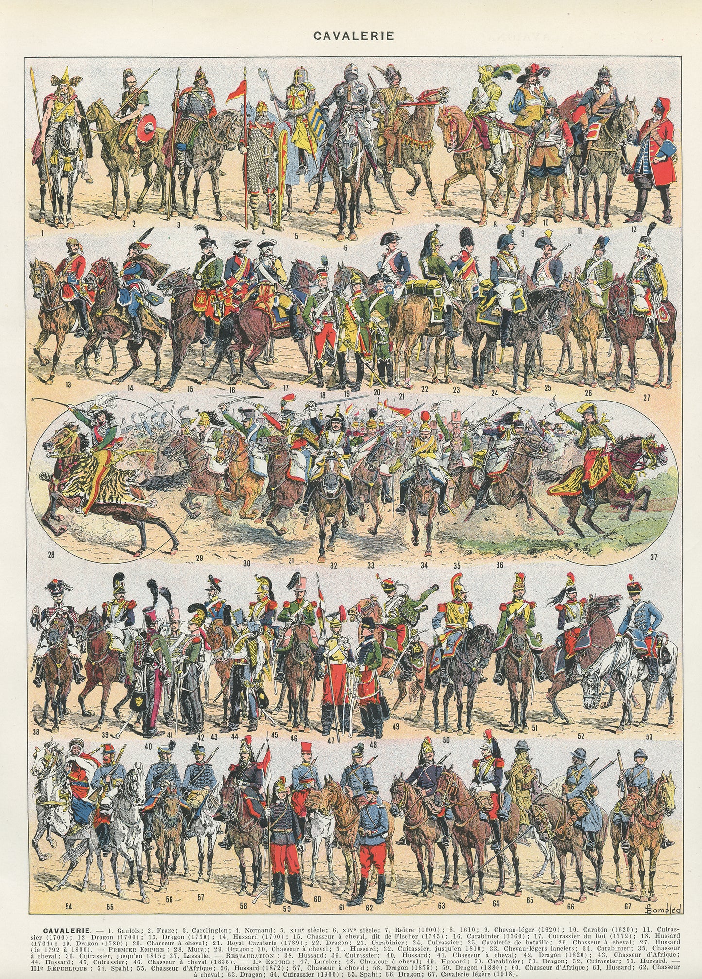 1936 Illustration ancienne d'uniformes de cavalerie