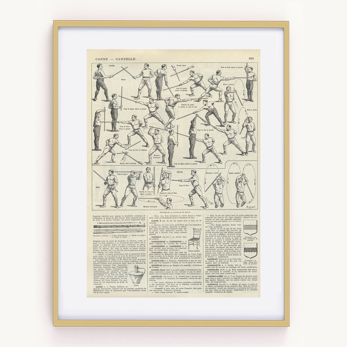 1936 Illustration de combat à la canne et au bâton