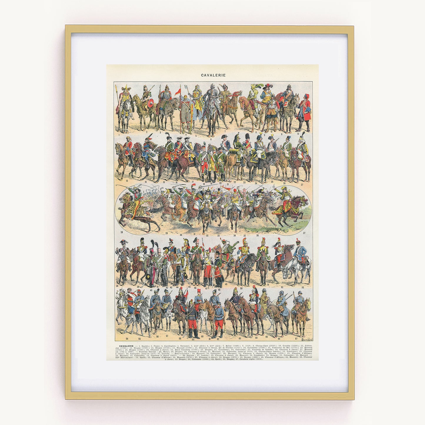 1936 Illustration ancienne d'uniformes de cavalerie