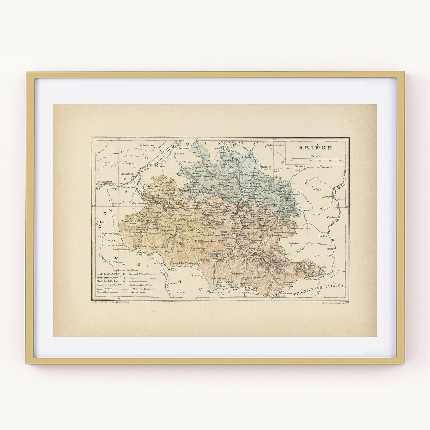 1892 map of French Ariège departement