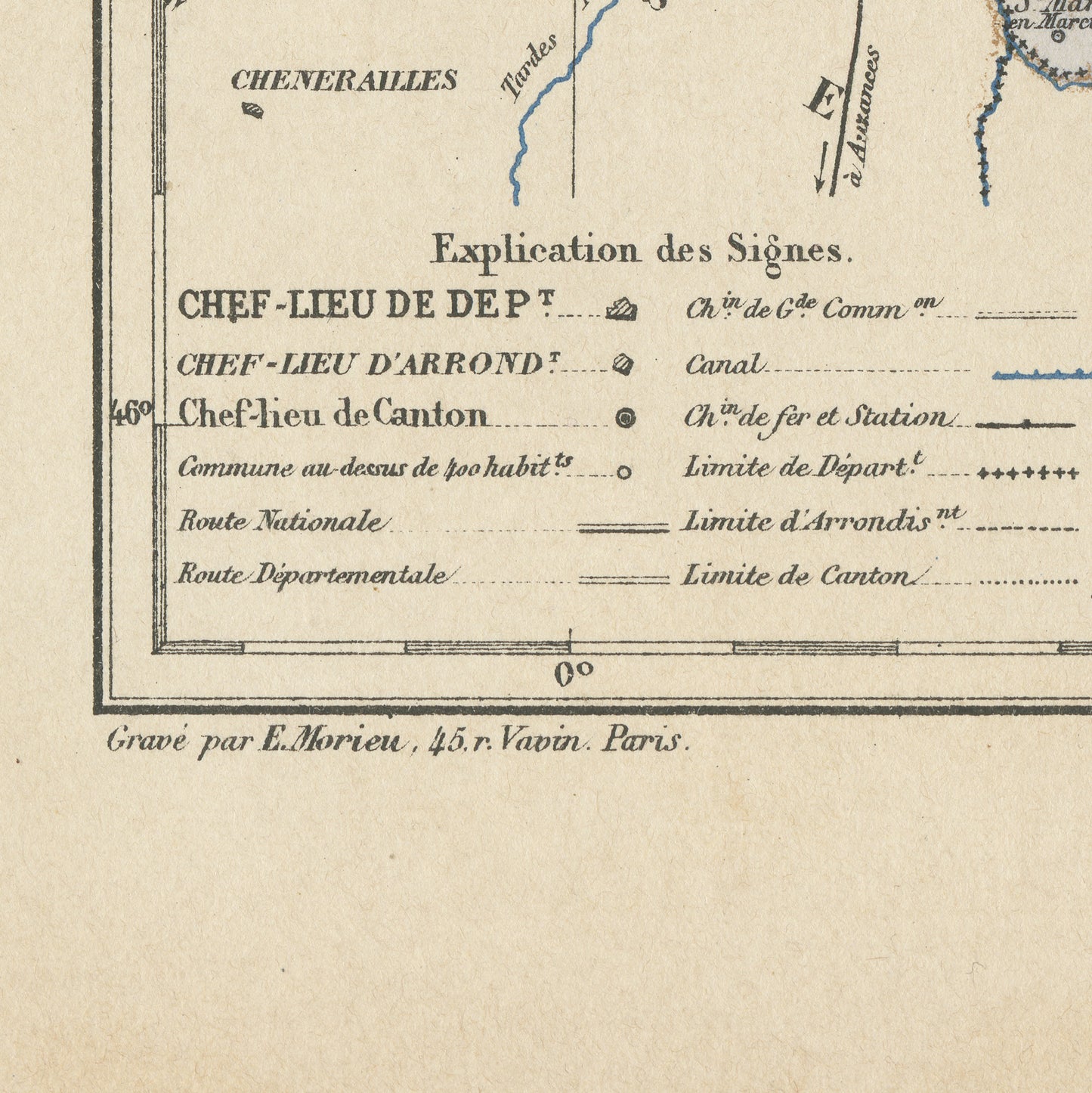1892 Antique Allier Map - France