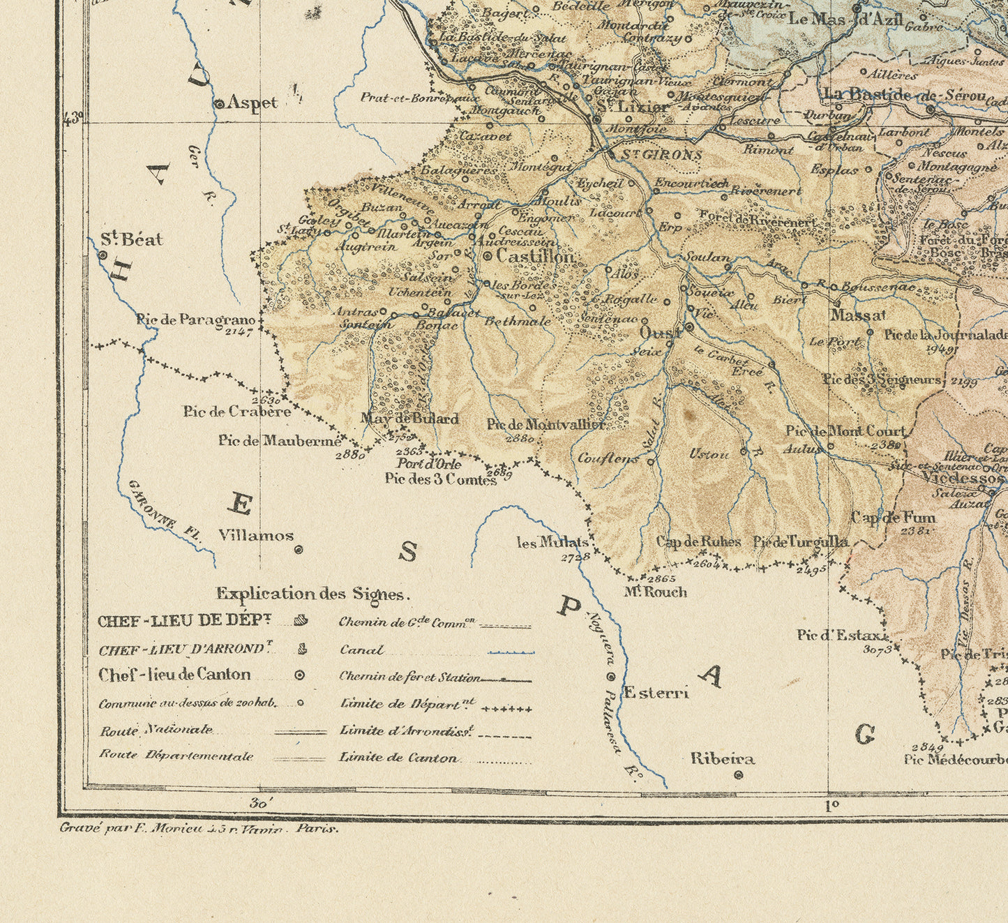 1892 map of French Ariège departement