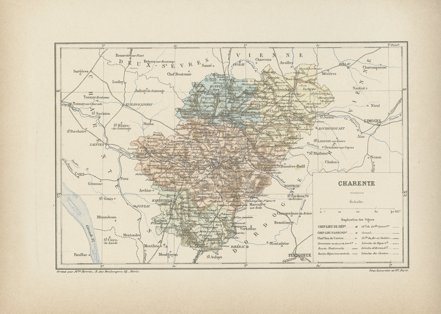 1892 Antique Charente Map