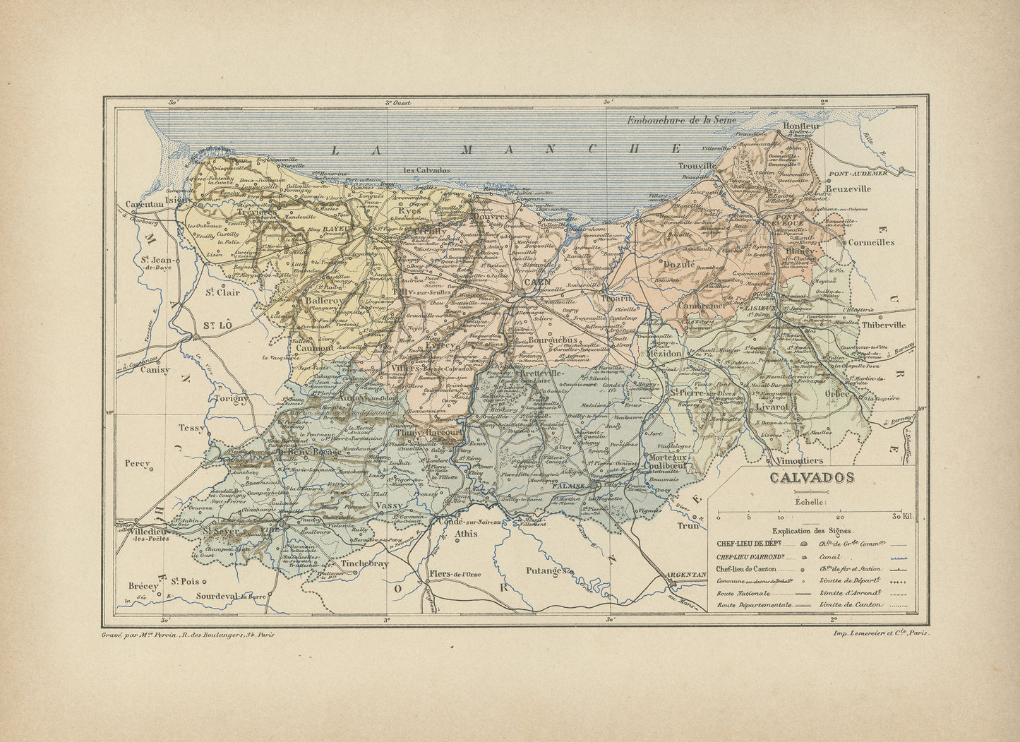 1892 Antique Calvados Map