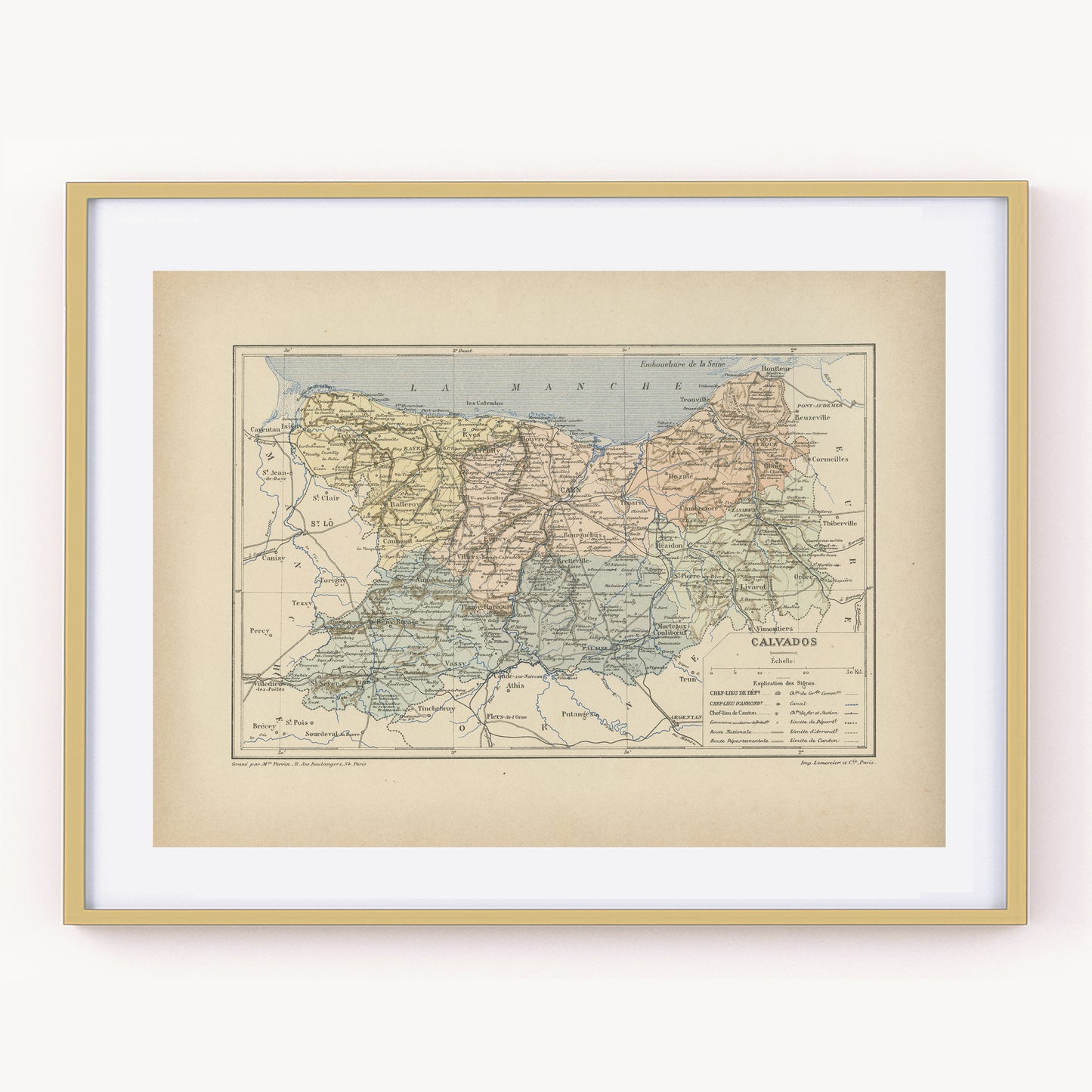 1892 Antique Calvados Map