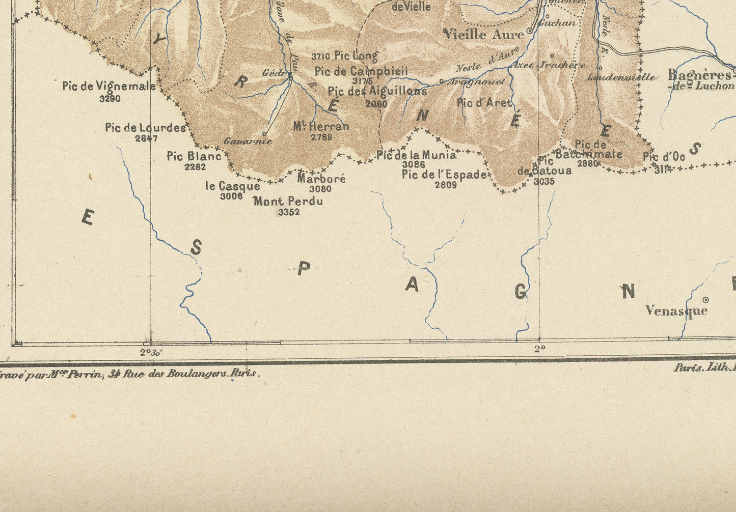 1892 Map of Hautes Pyrenees - France