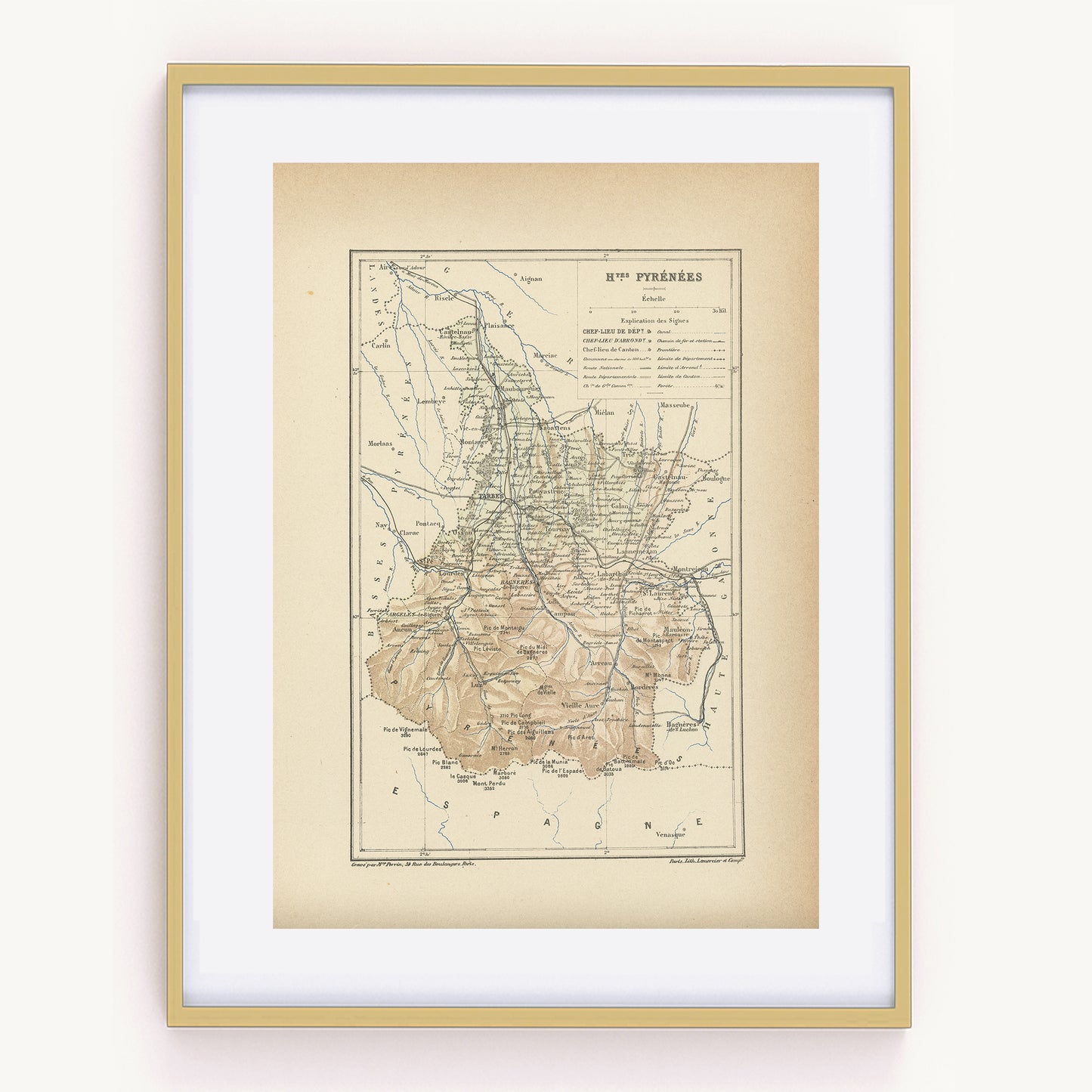 1892 Map of Hautes Pyrenees - France
