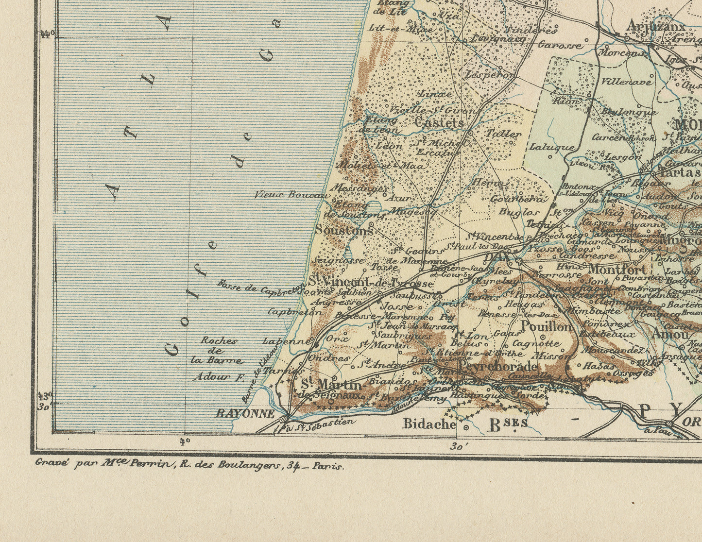 1892 Carte ancienne des Landes