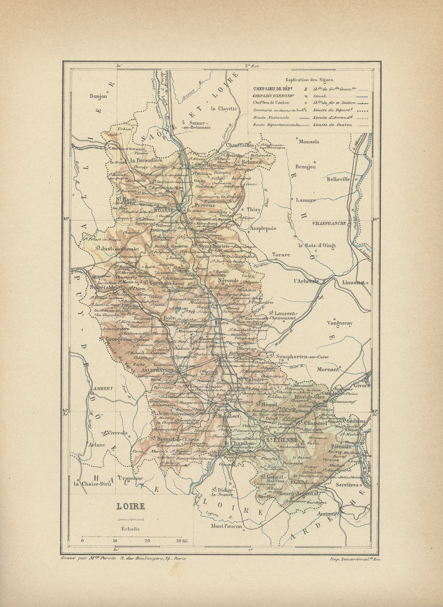 1892 map of French Loire department