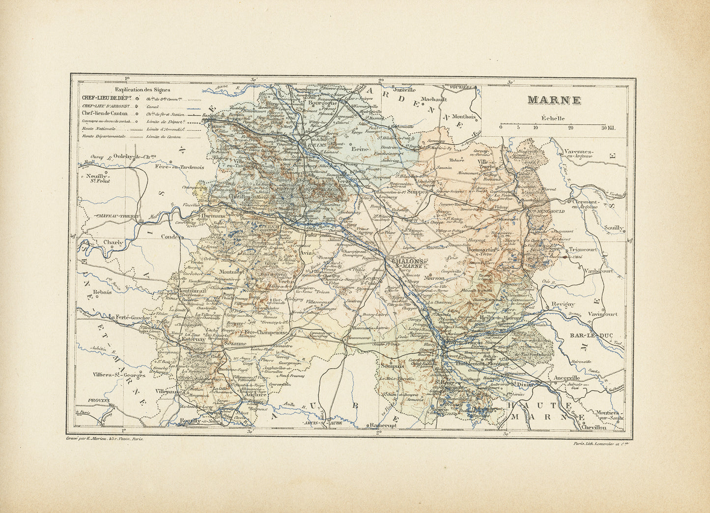 1892 map of French Marne department
