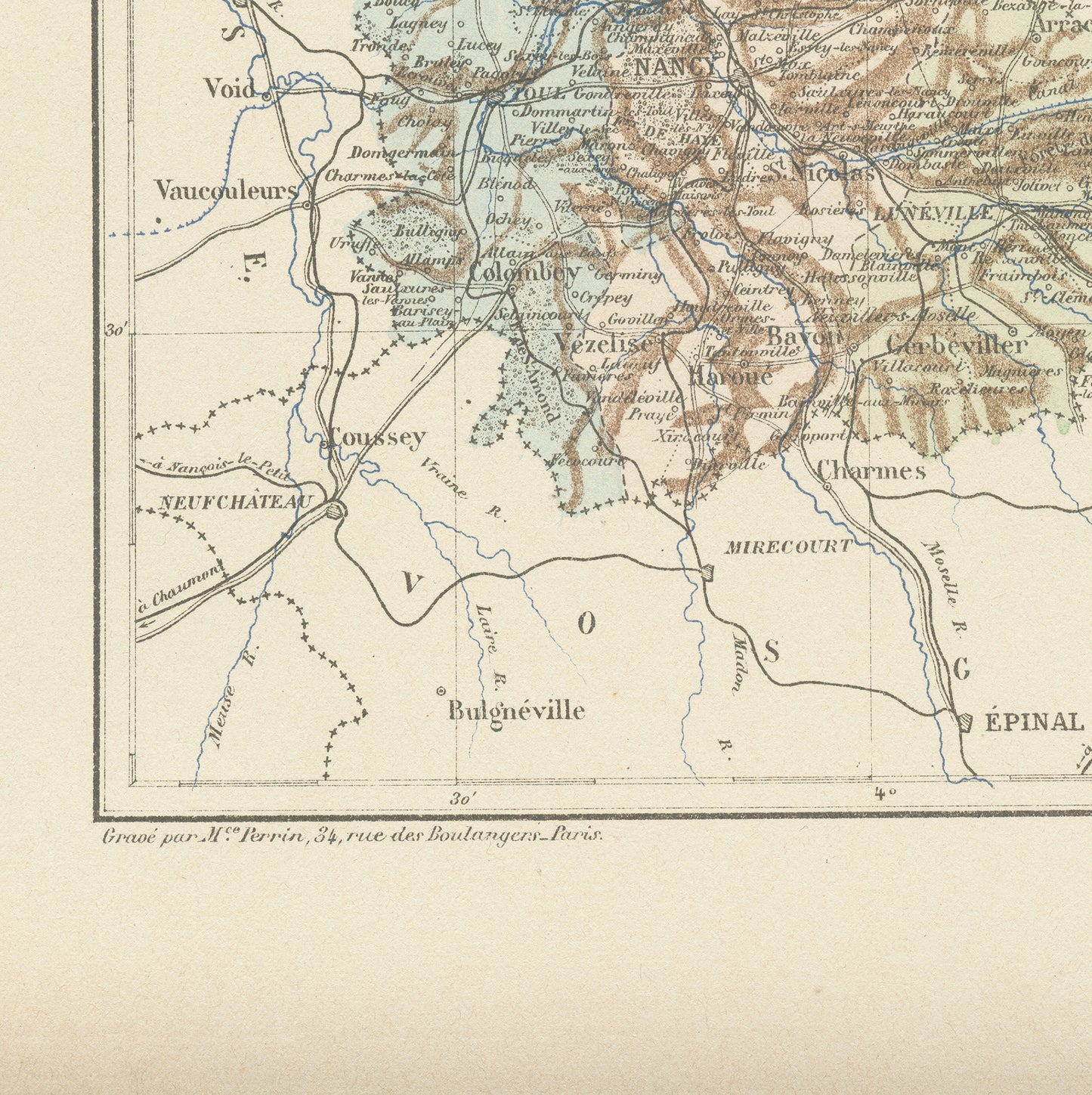 1892 Map of Meurthe et Moselle département - France