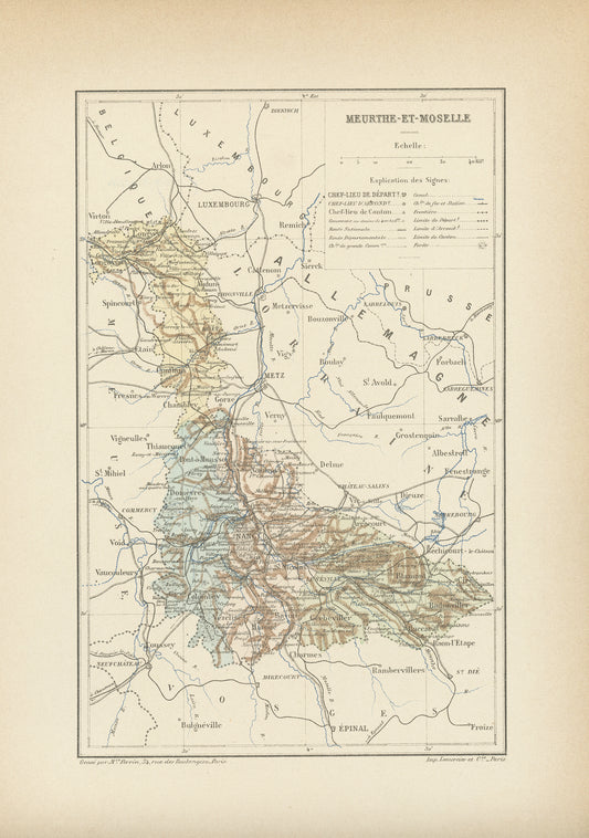 1892 Carte ancienne de Meurthe et Moselle