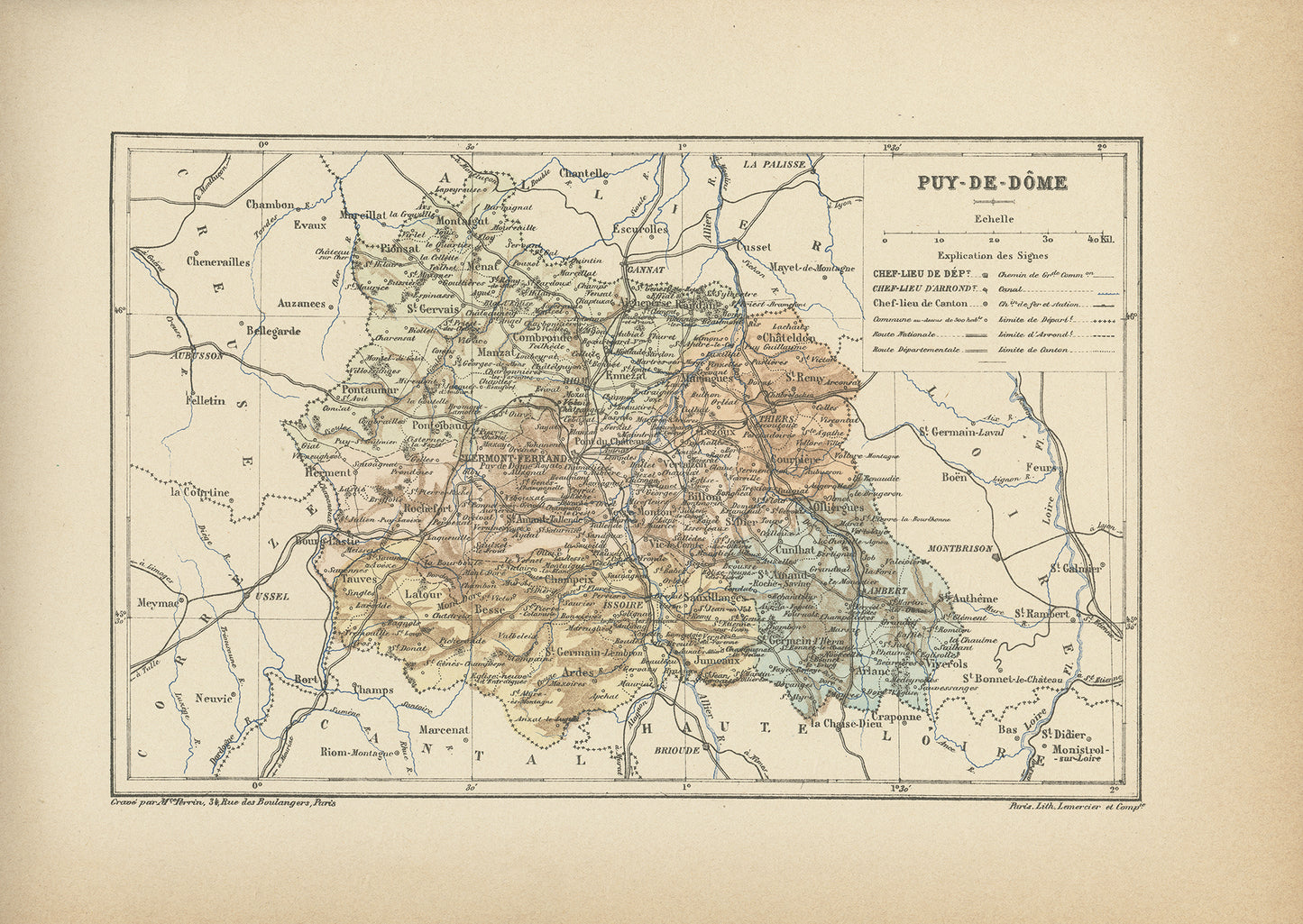 1892 map of Puy-de-Dôme - France
