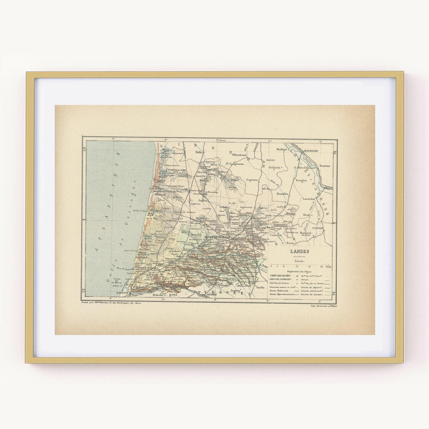 1892 Carte ancienne des Landes