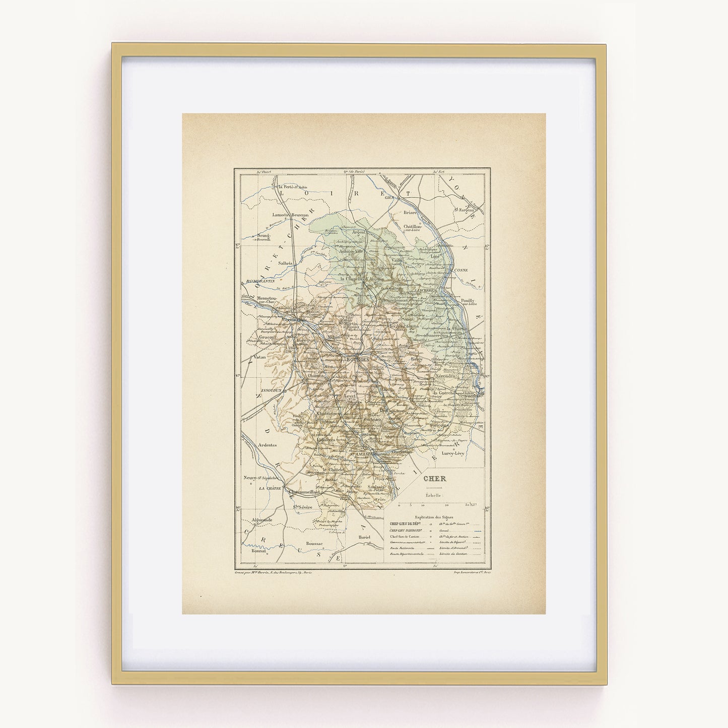 1892 Cher Map - France