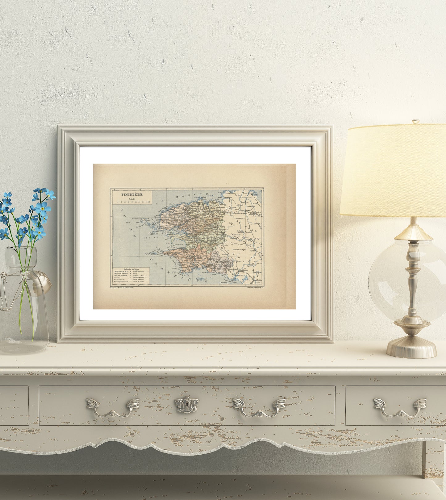 1892 Antique Map of Finistère - France