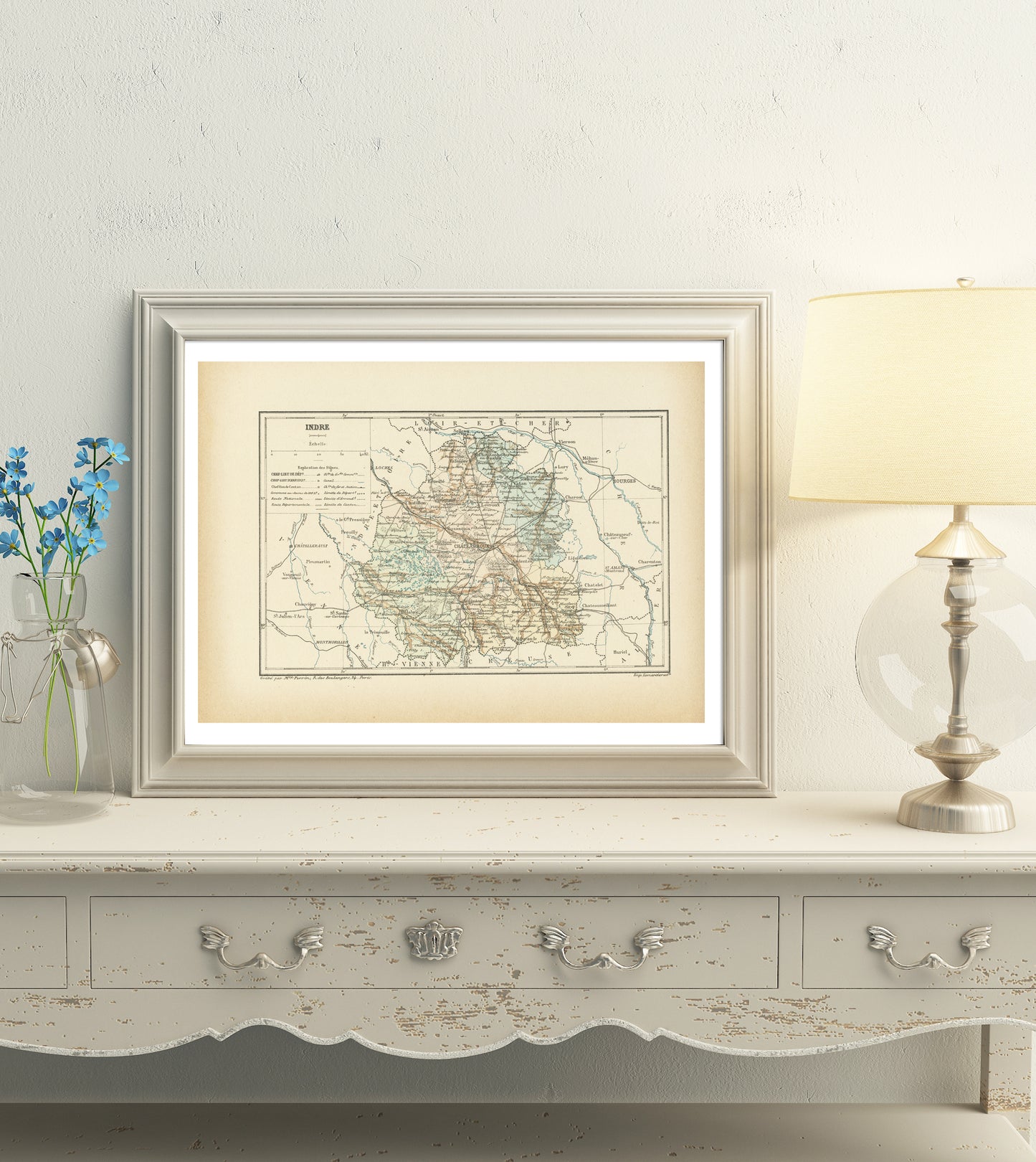 1892 Antique Indre Map - France