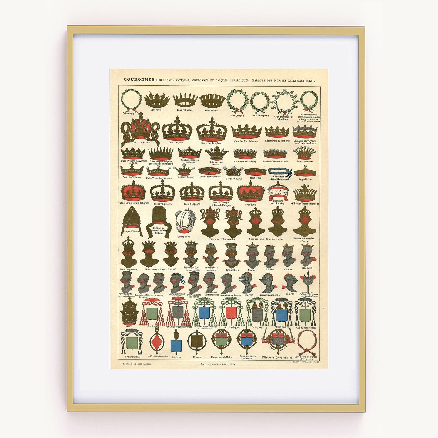 1897 Antique crowns & chivalry heraldic poster.