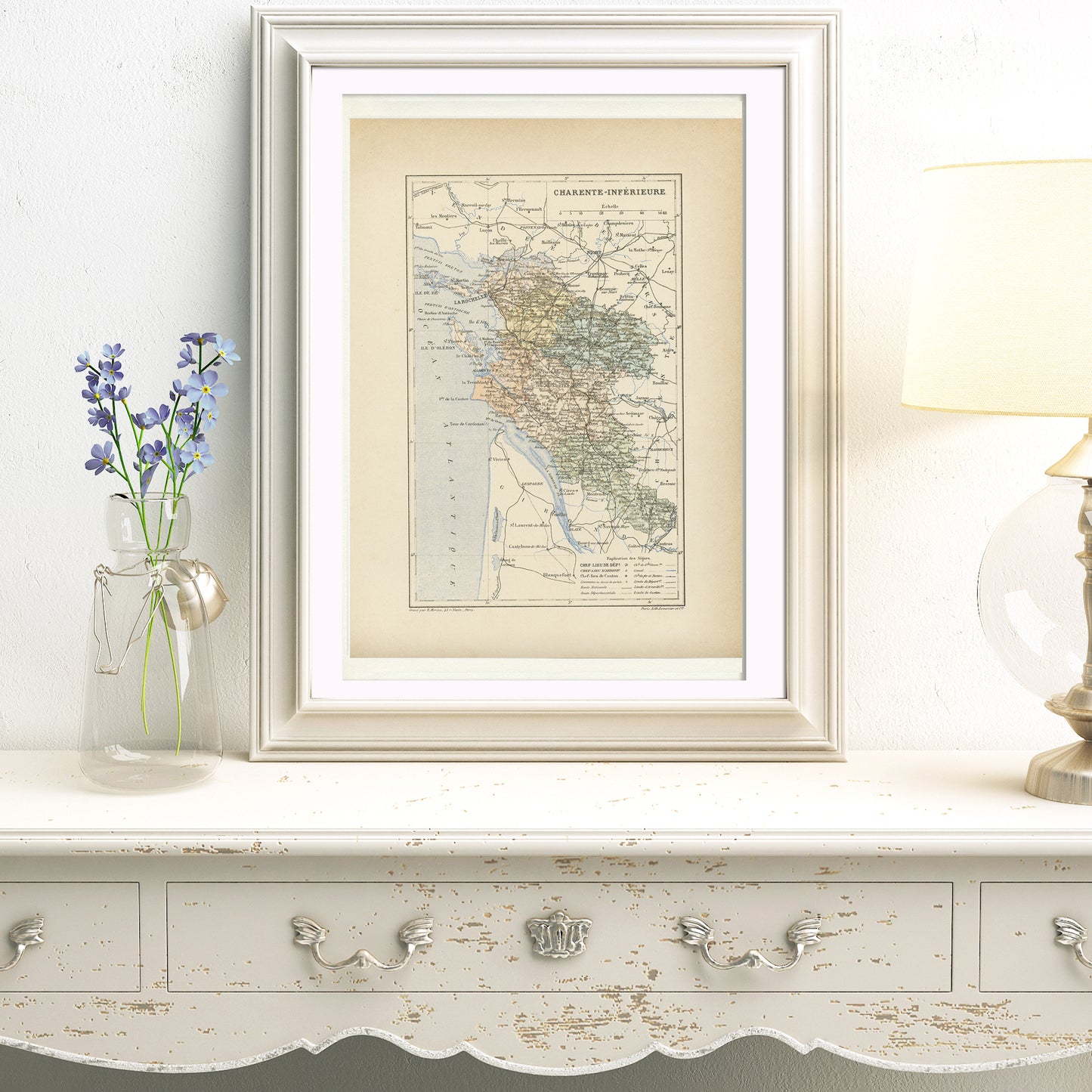 1892 Antique Map of Charente Inférieure / Maritime