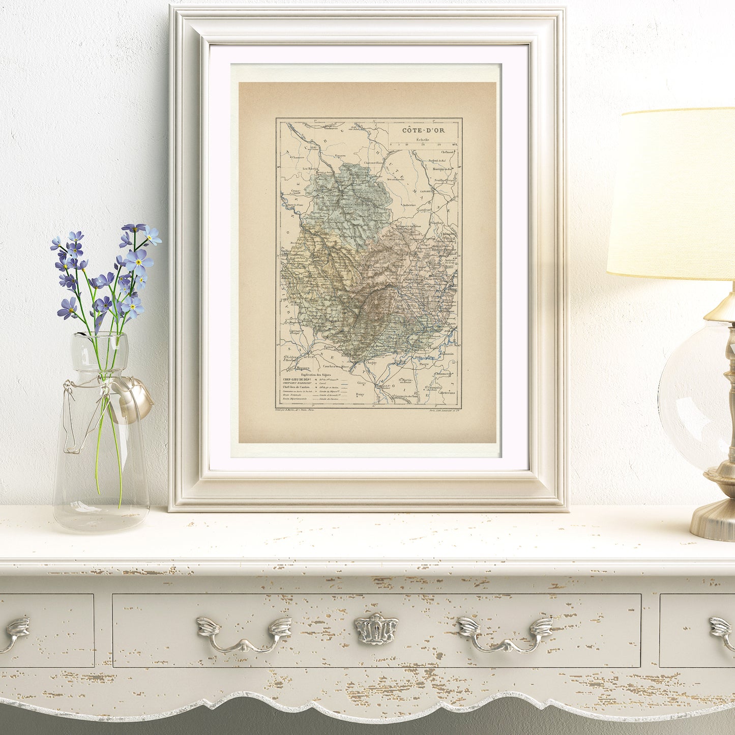 1892 Antique Map of Cote d'Or - France