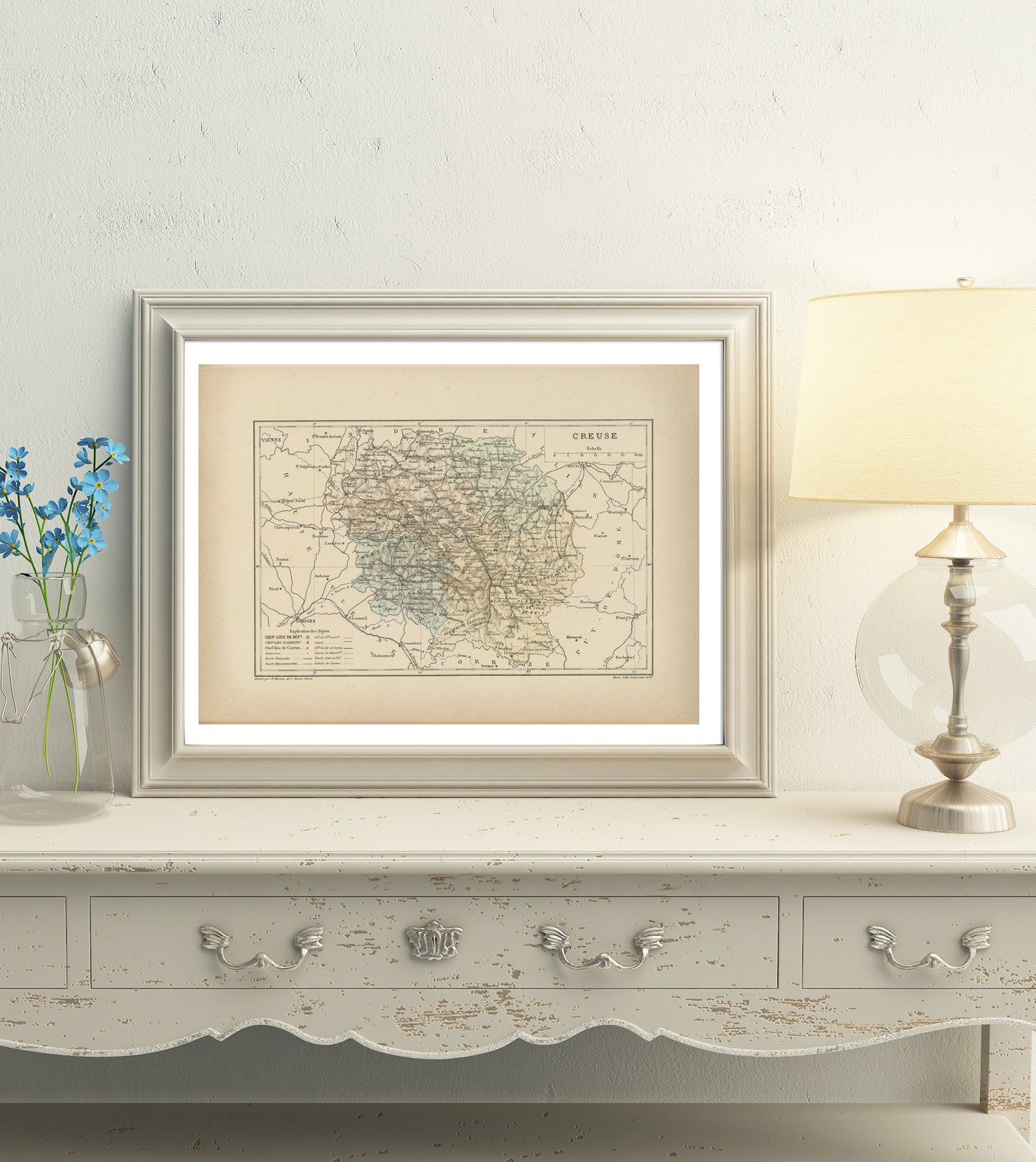 1892 Antique map of Creuse - France