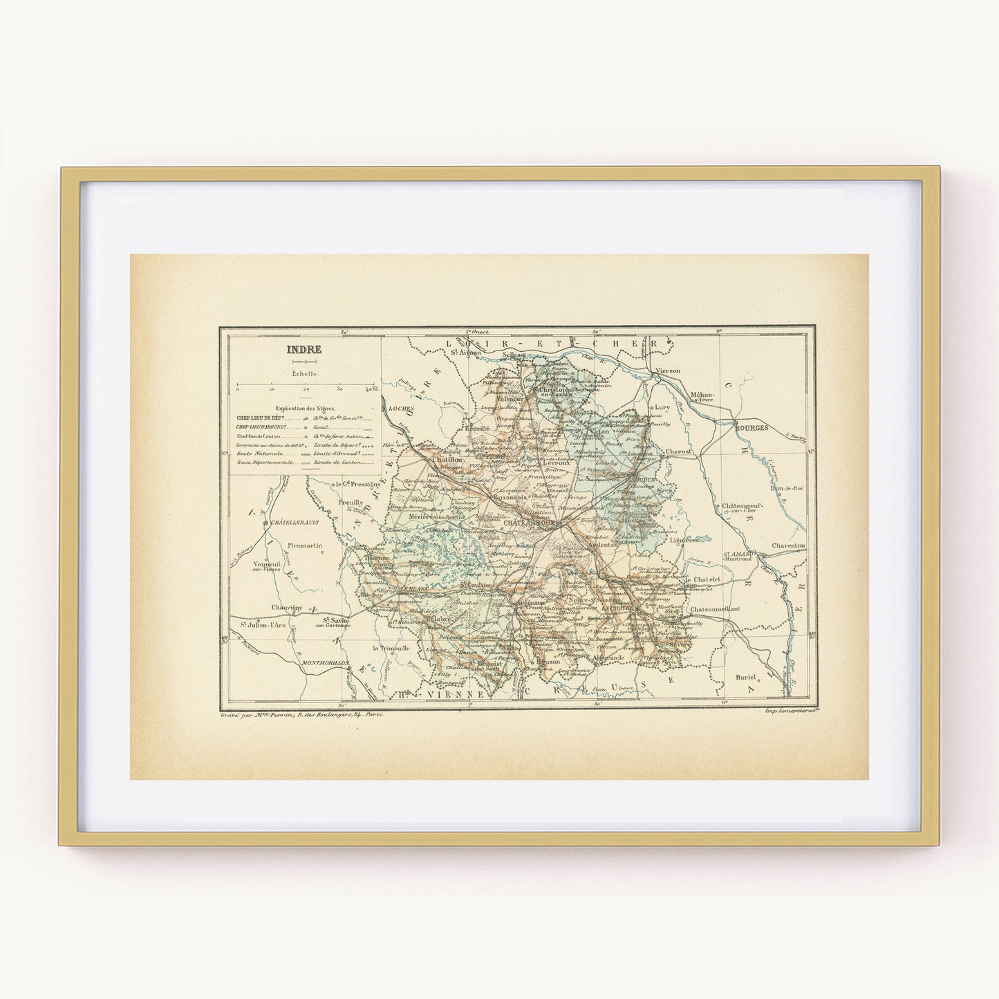 1892 Antique Indre Map - France