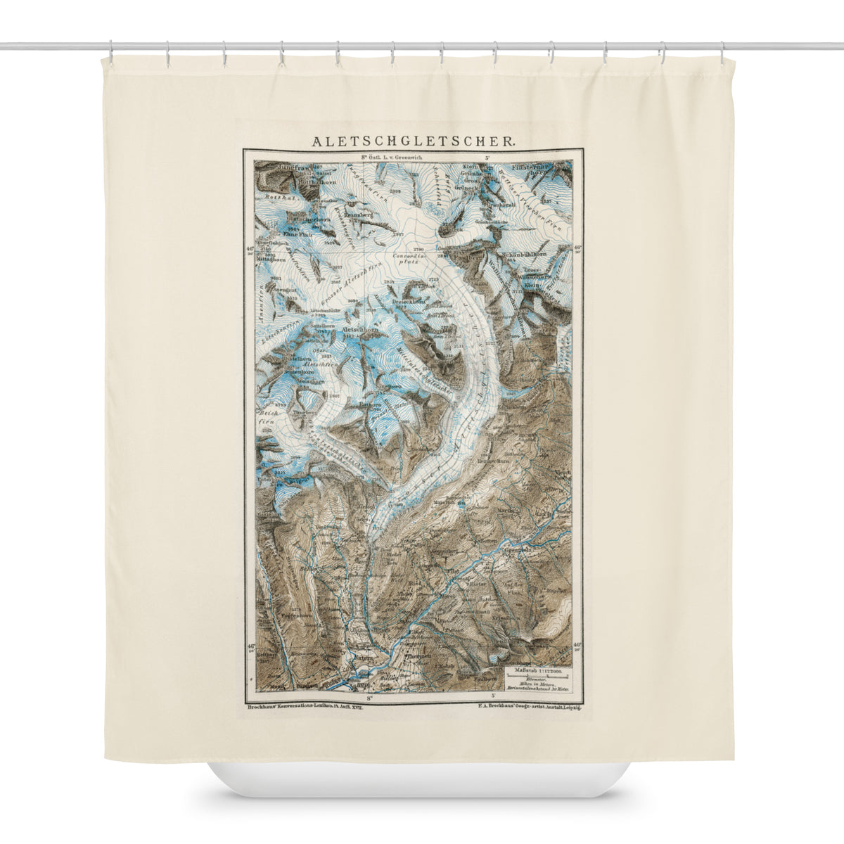 Aletsch Glacier map Shower curtain