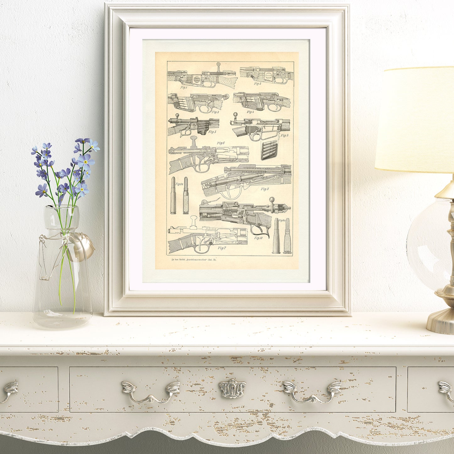 1890 Antique Firearms Print in German