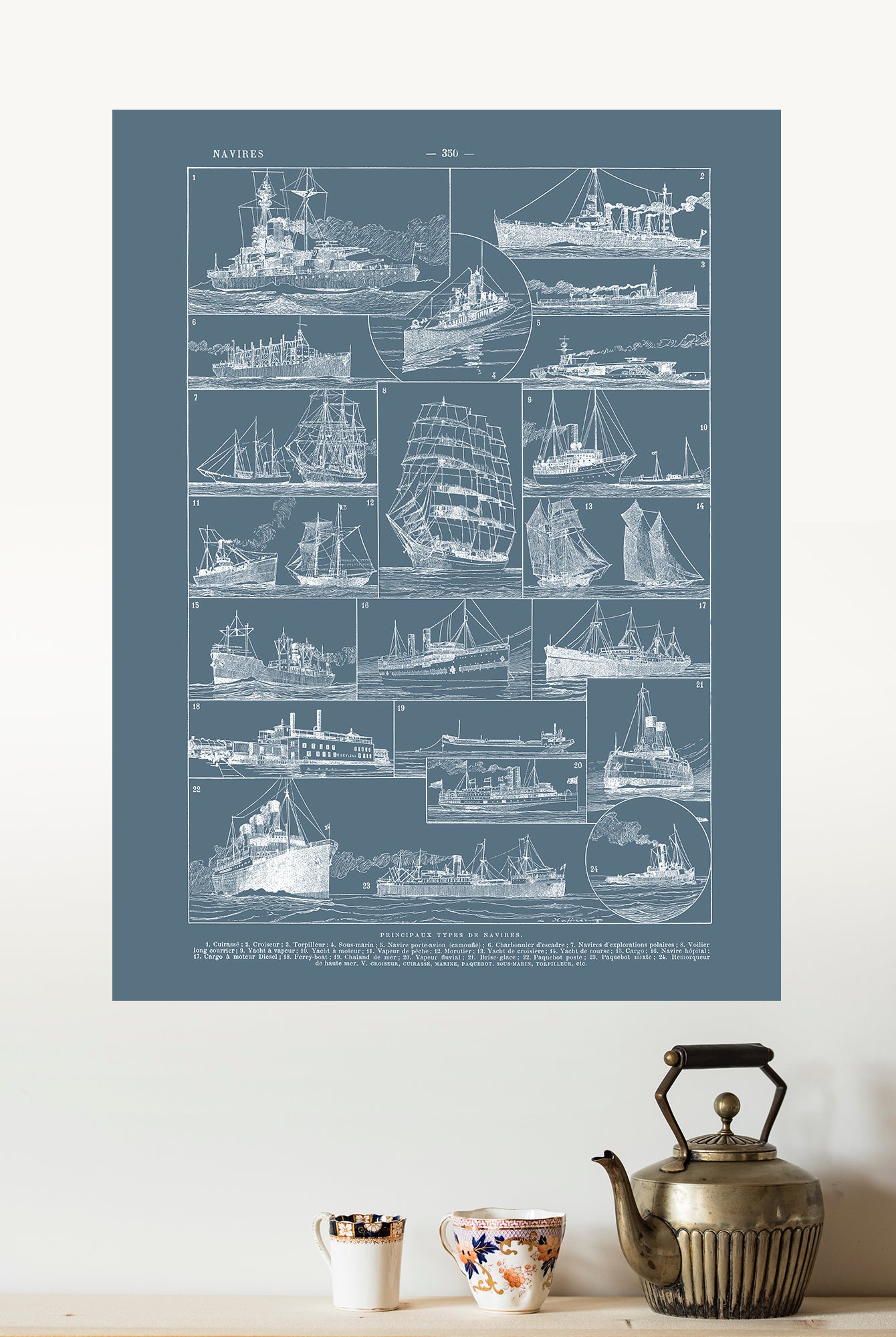 Grande affiche de voiliers et bateaux en noir et blanc