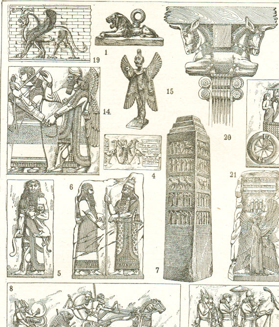 1922 Antique Assyrian arts and culture print