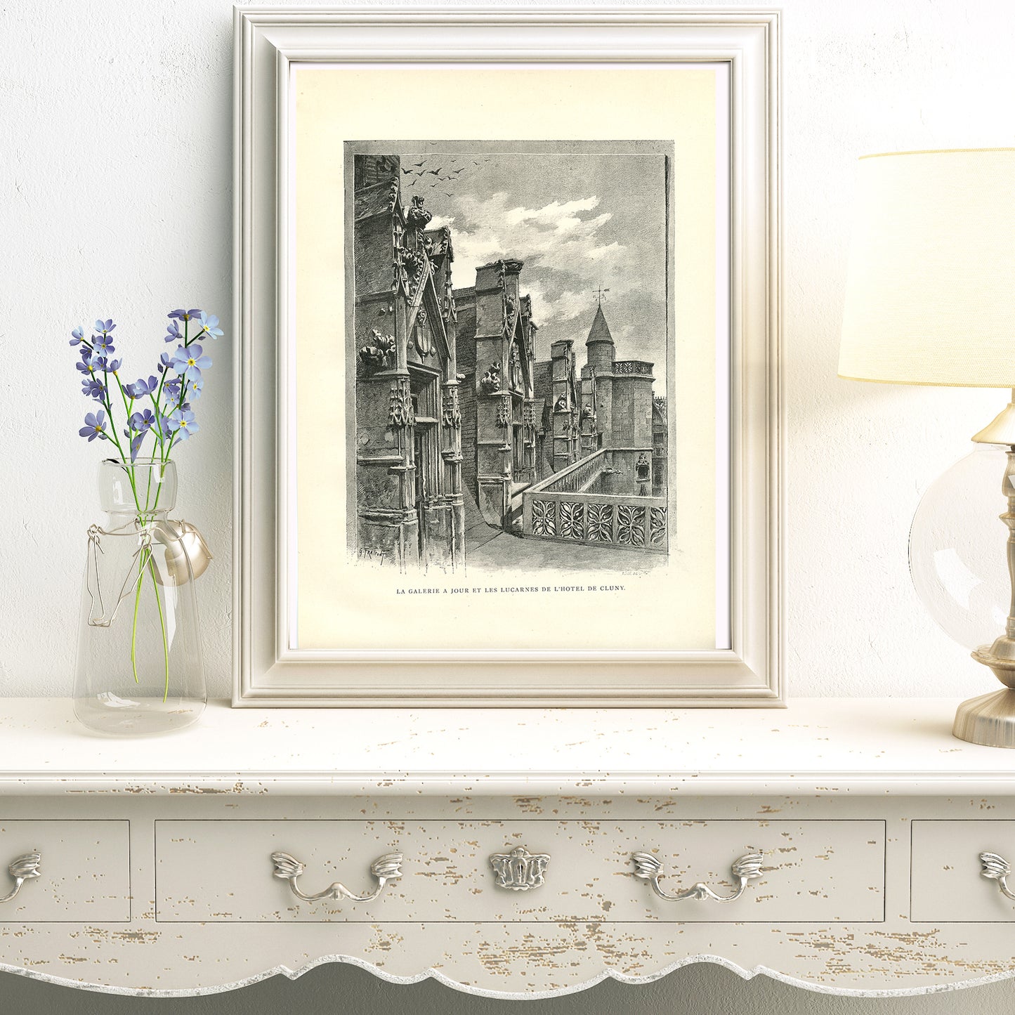 1889 Antique Paris' Hotel de Cluny engraving