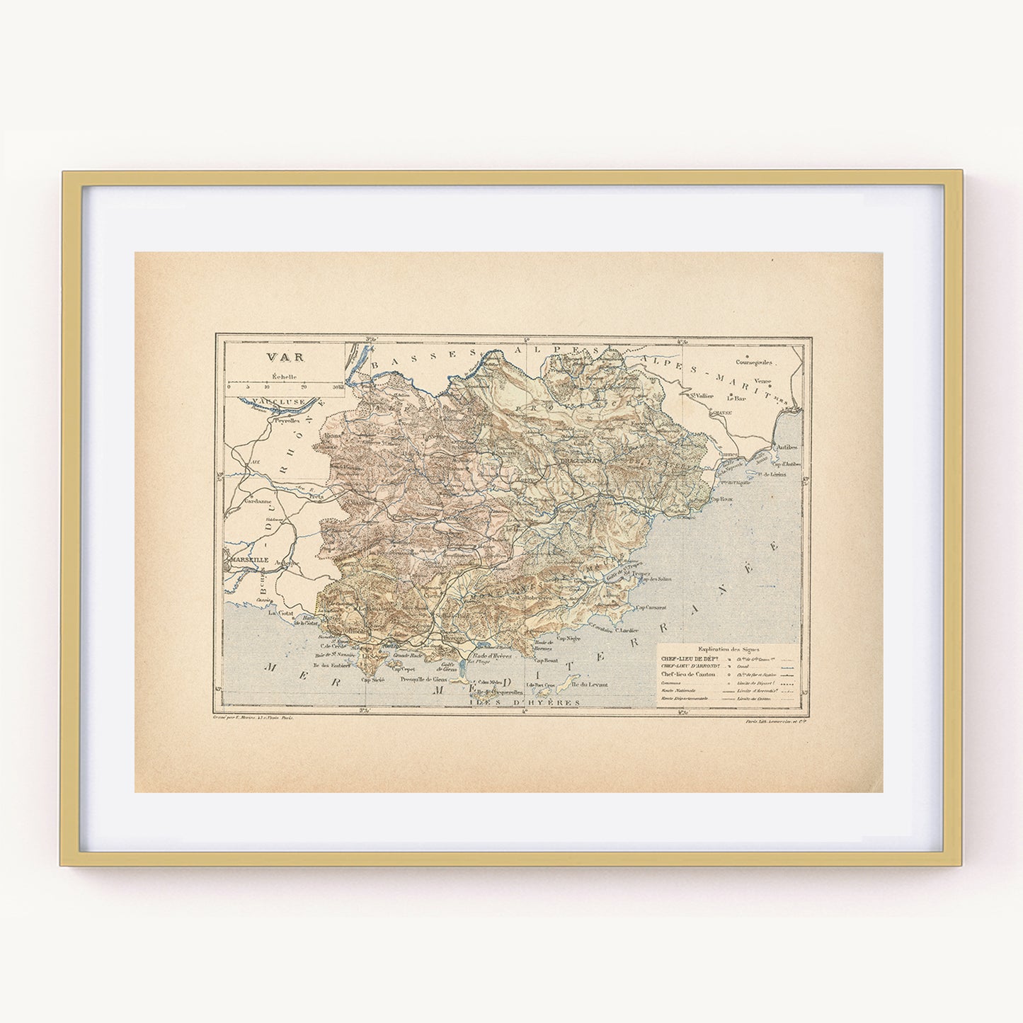 1892 Antique Var Map - France