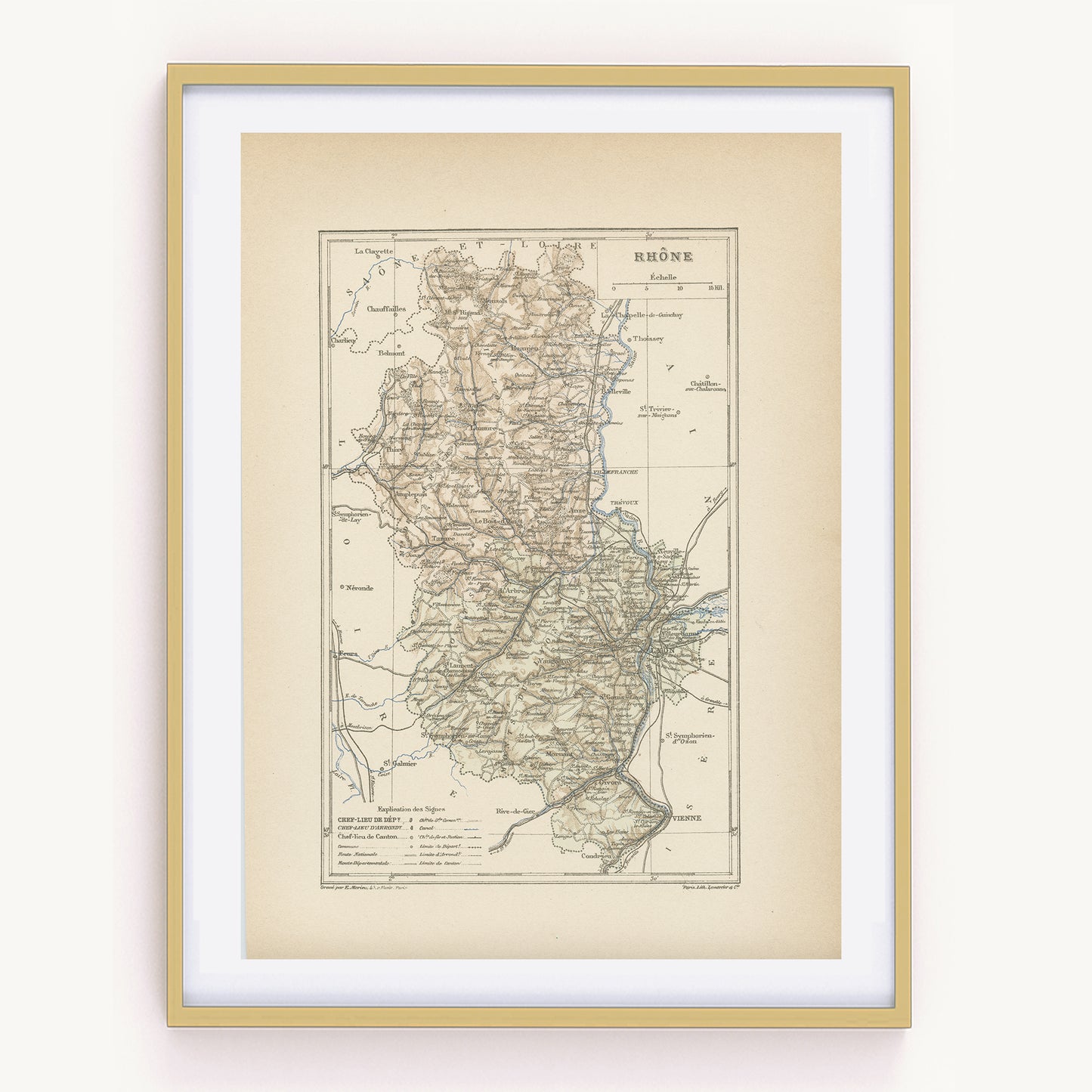 1892 Rhone Department French Map