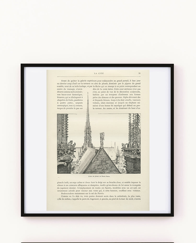 1889 Notre Dame de Paris Spire Engraving