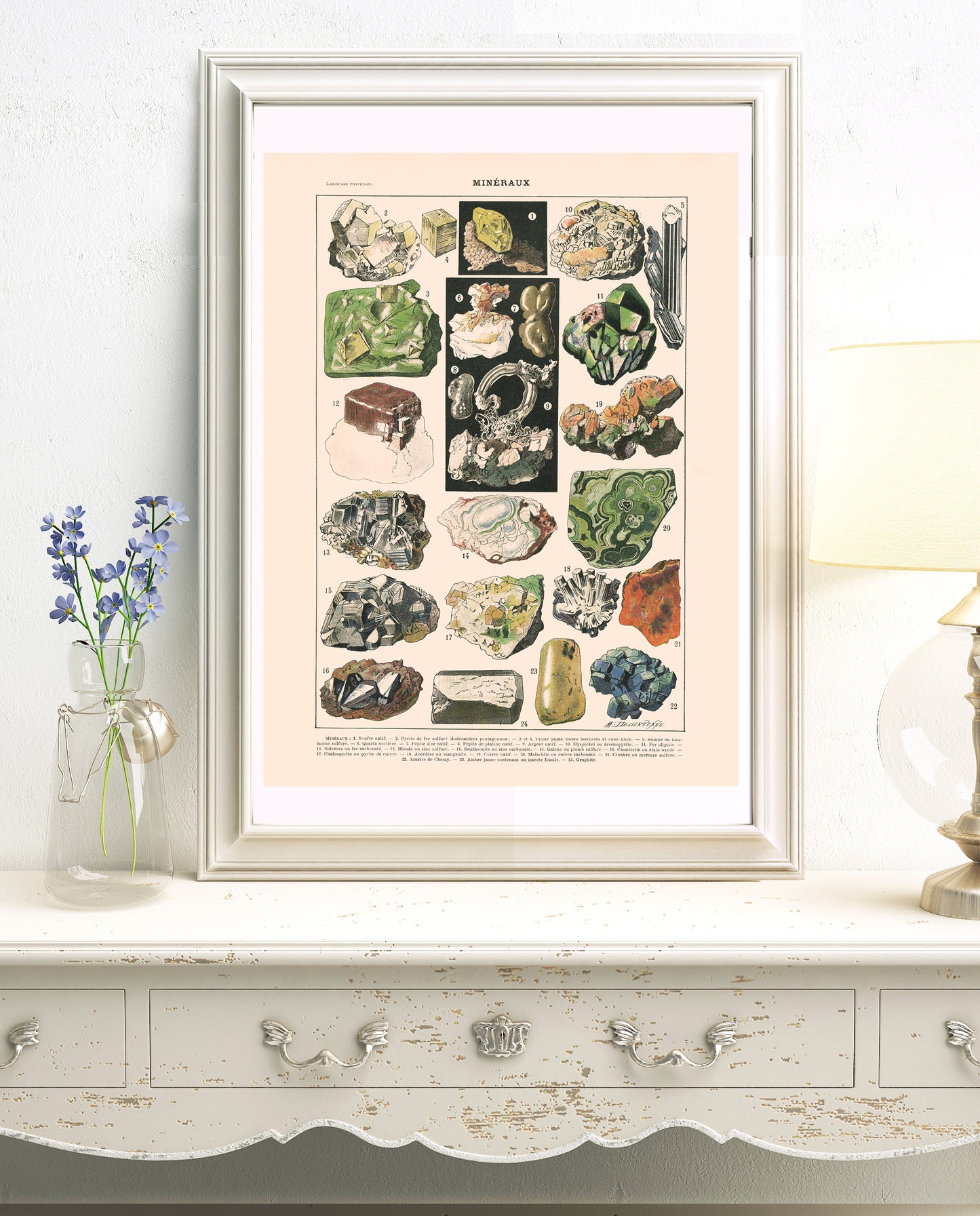 Large rocks and minerals poster on off-white background