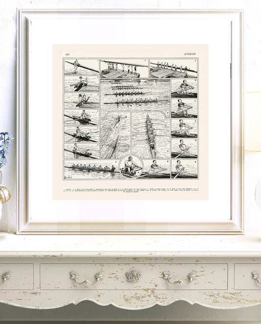 Retro Square Black and White Rowing Poster