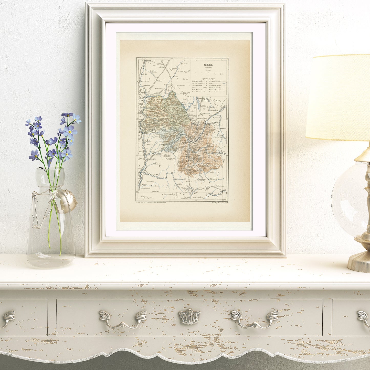 1892 Antique Isère Map - France