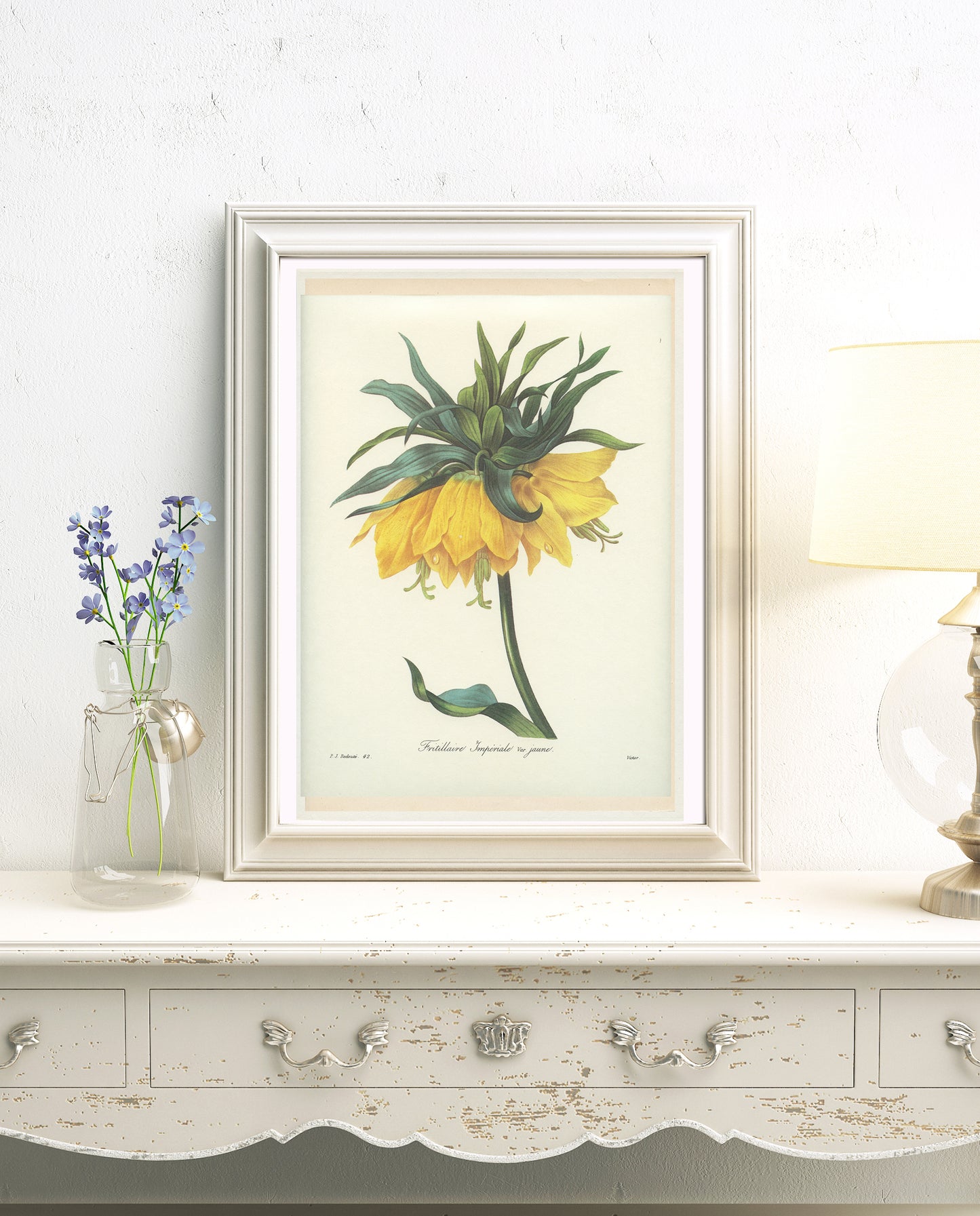 1986 Vintage Yellow Fritillaria Imperialis Botanical Print by Redouté