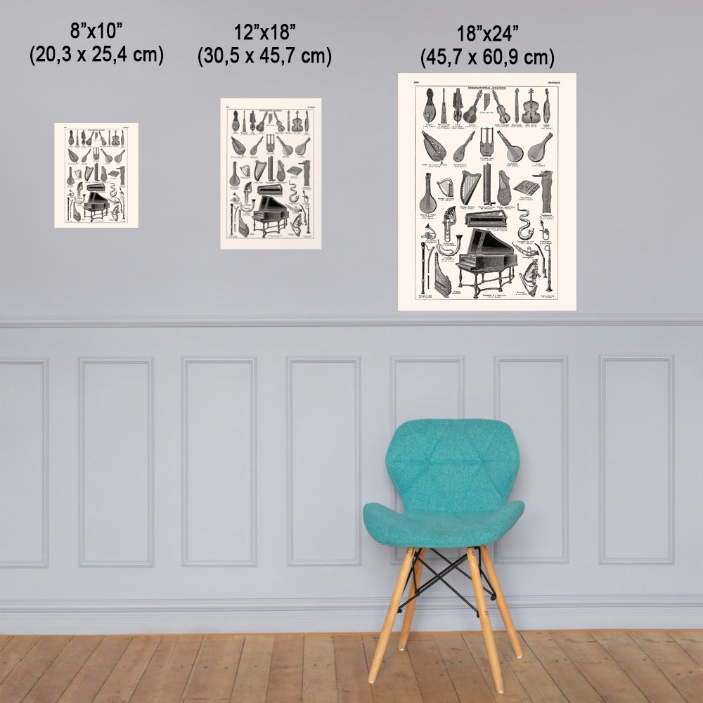 Large antique ancient musical instruments poster