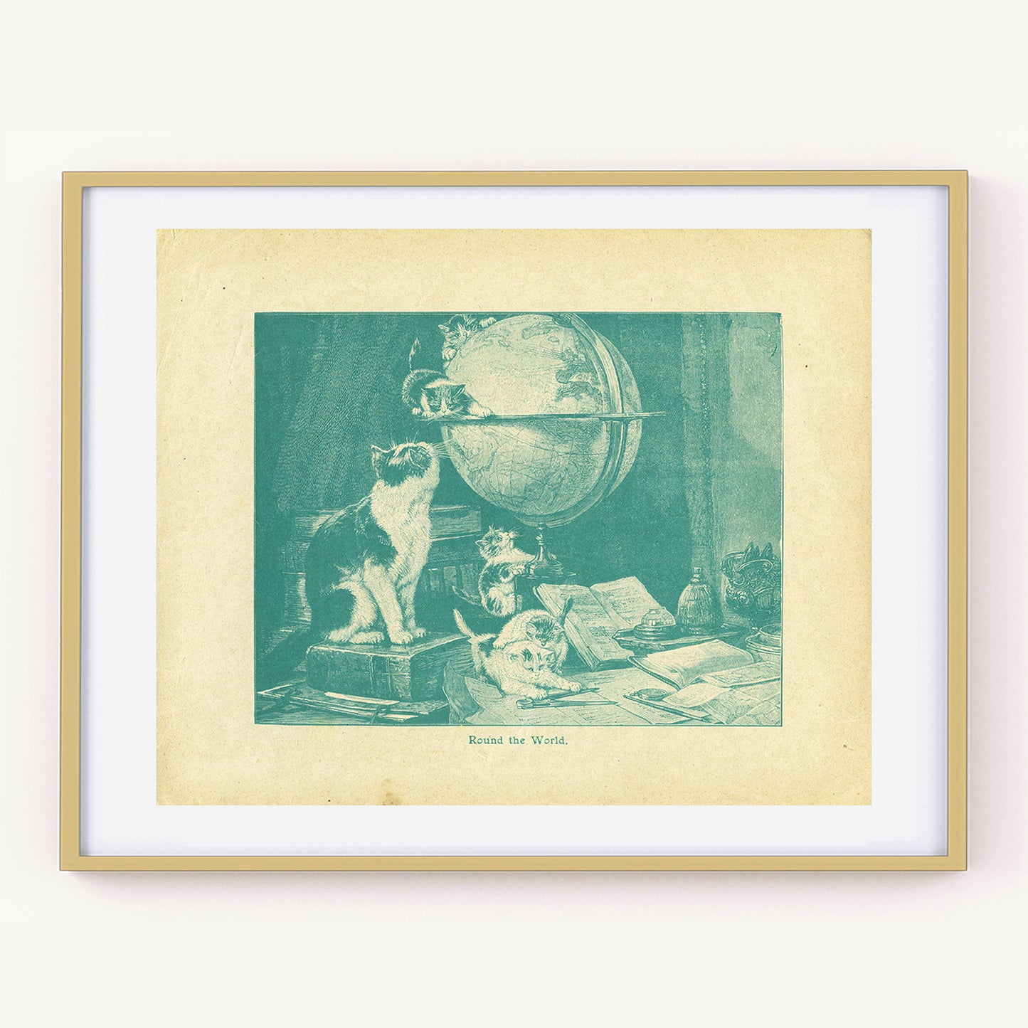 1902 Antique Cat & Kitten Engraving