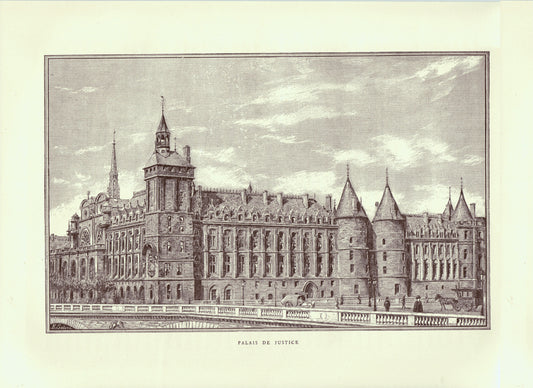 1889 Antique Paris Conciergerie lithograph by Auguste Vitu