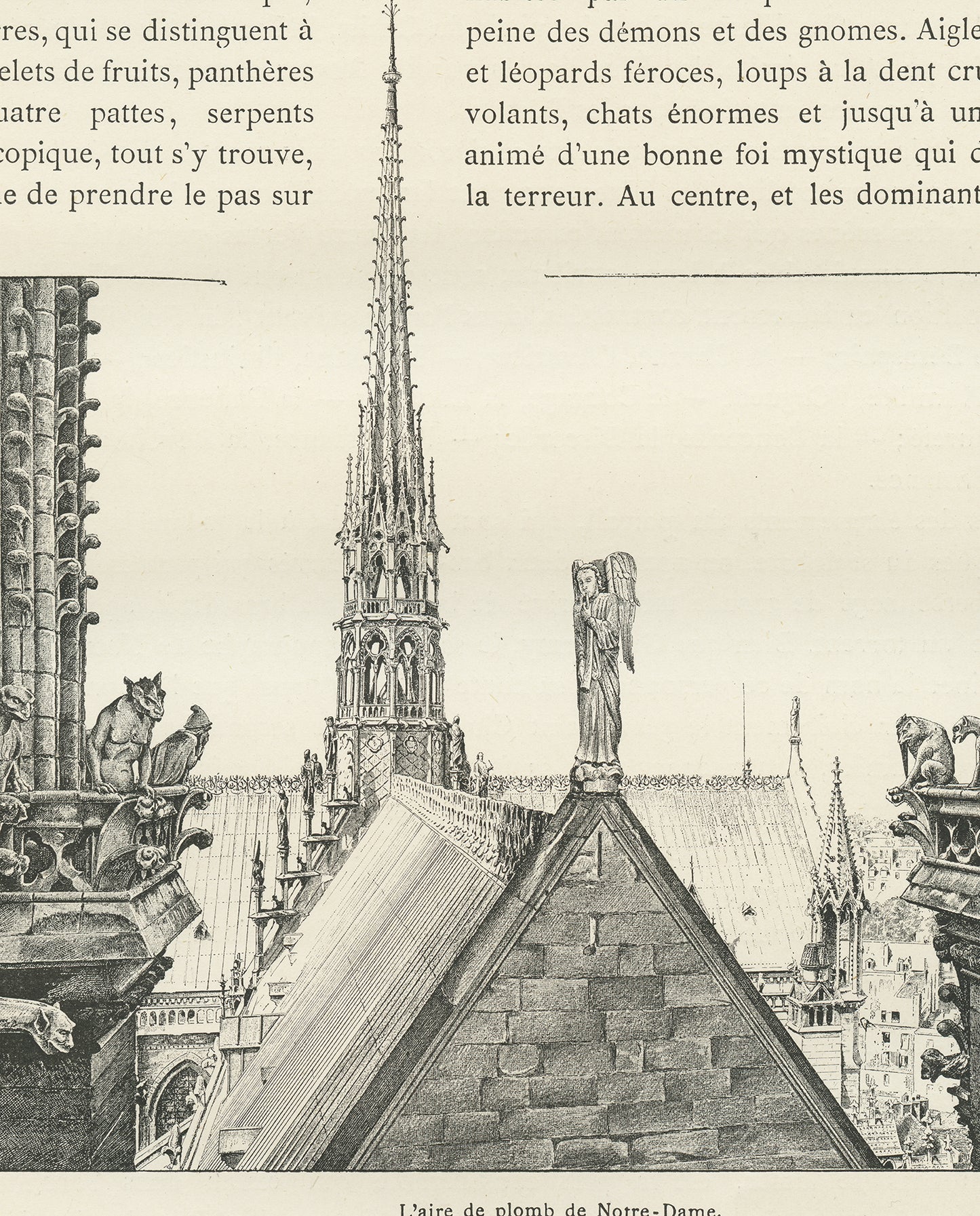 1889 Notre Dame de Paris Spire Engraving