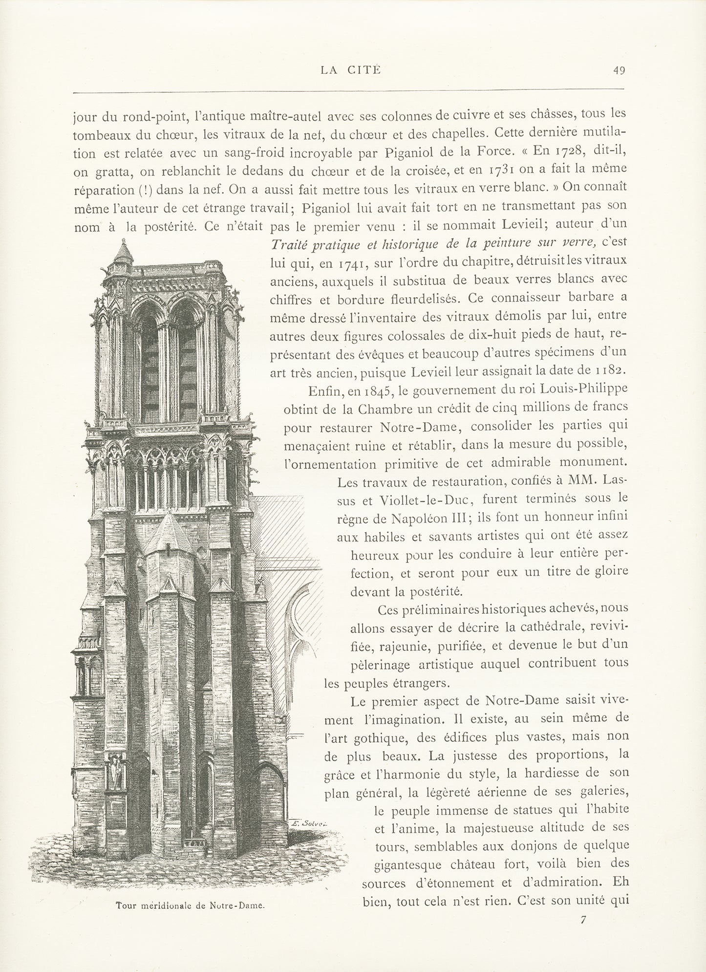 1889 South Tower of Notre Dame de Paris lithograph