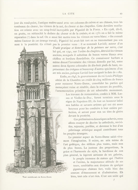 1889 South Tower of Notre Dame de Paris lithograph
