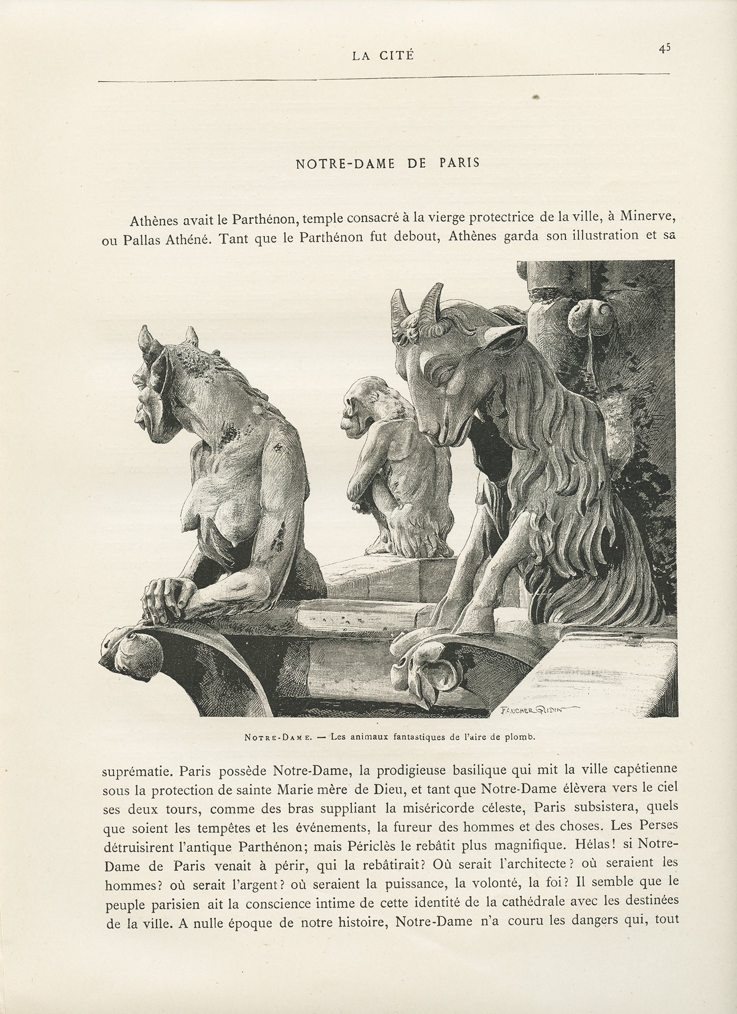 1889 Gargoyles Roof Statues Notre Dame de Paris