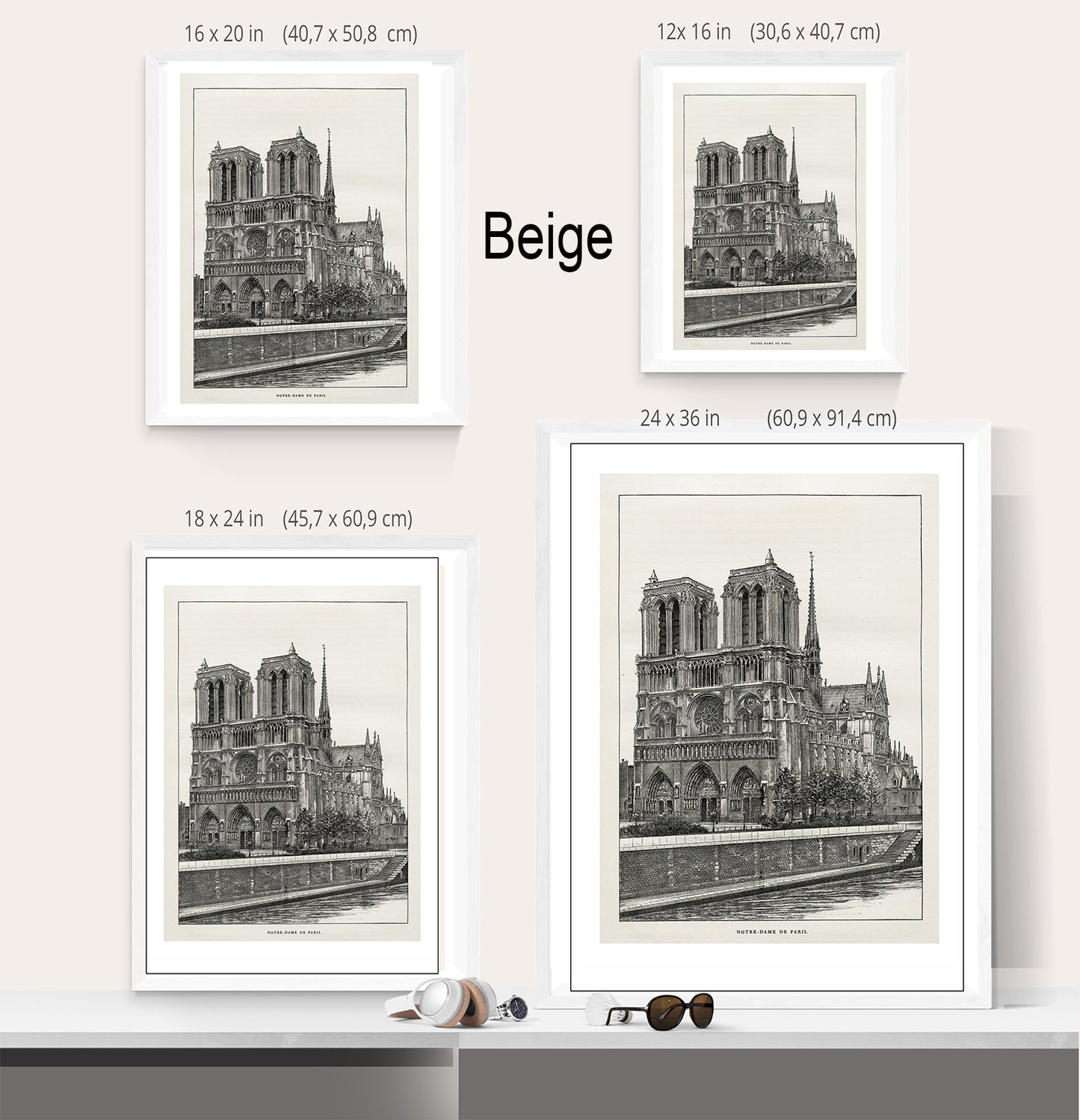 Indigo blue Notre Dame de Paris cathedral poster