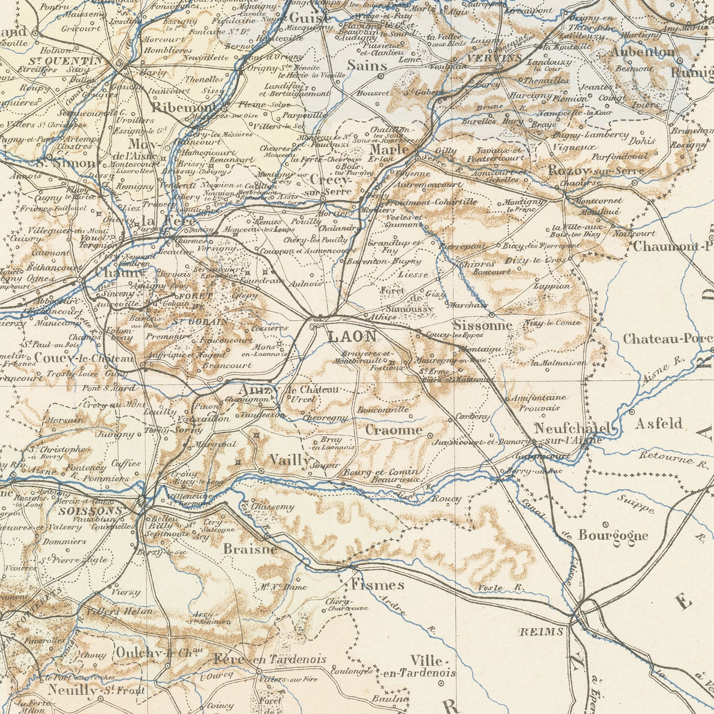 1892 Antique Aisne Map - French department