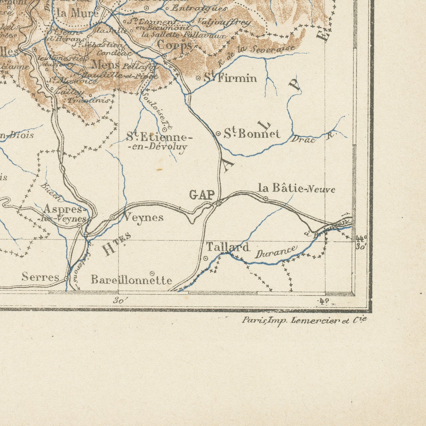 1892 Antique Isère Map - France