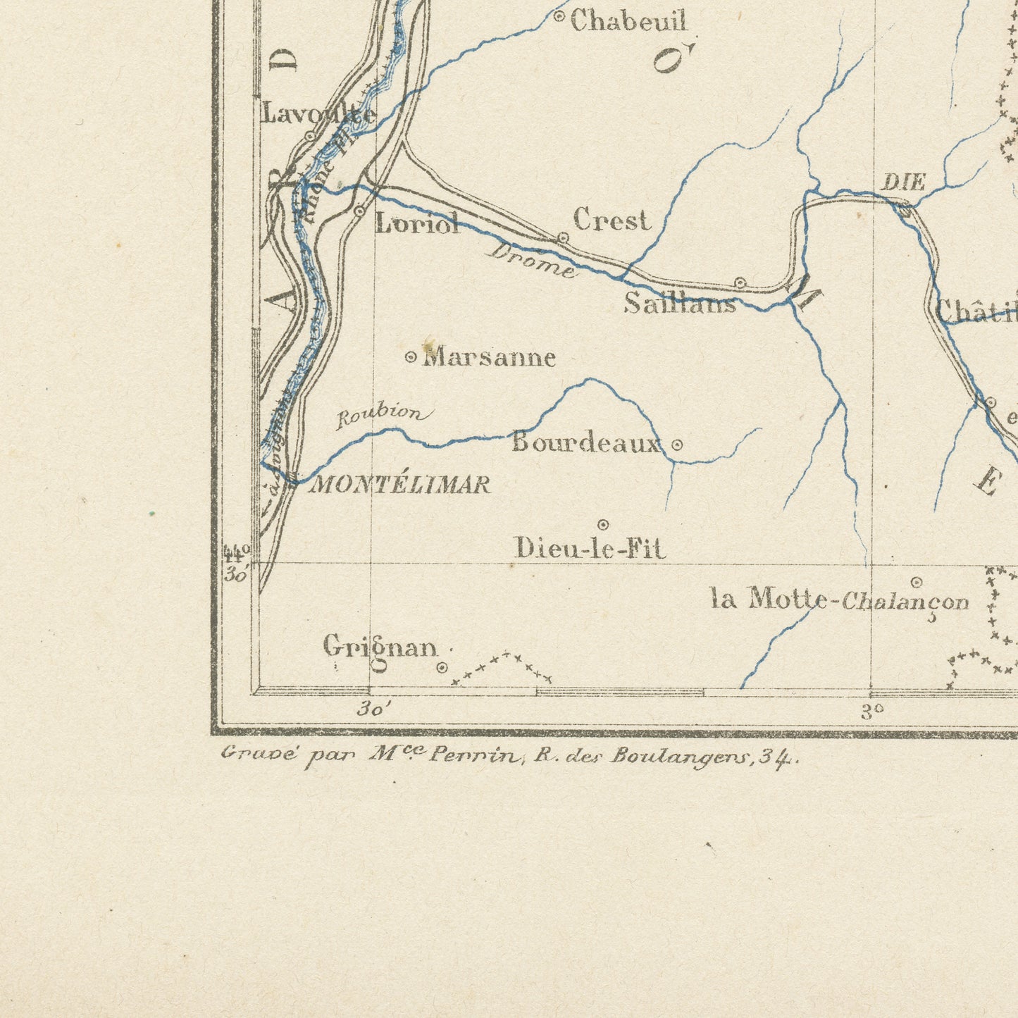 1892 Antique Isère Map - France